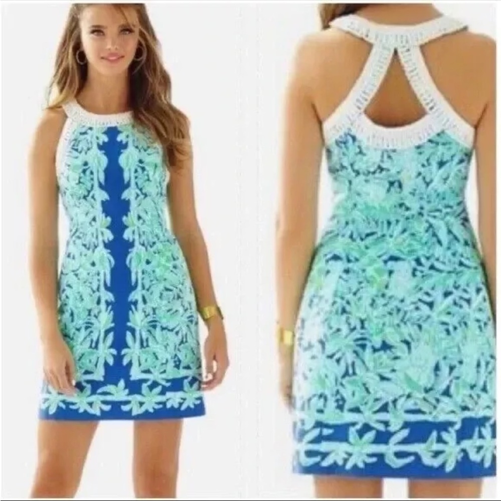 Lilly Pulitzer Blue Green Floral Preppy Koala of the Wild Lea Shift Mini Dress 8